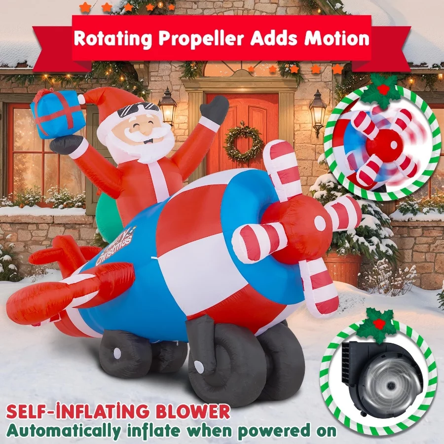 8.46FT Airplane Christmas Inflatable Outdoor Decoration-Lighted Santa Claus on Animated Helicopter w - 04 8.46FT Airplane Christmas Inflatable Outdoor Decoration Lighted Santa Claus on Animated Helicopter w 04