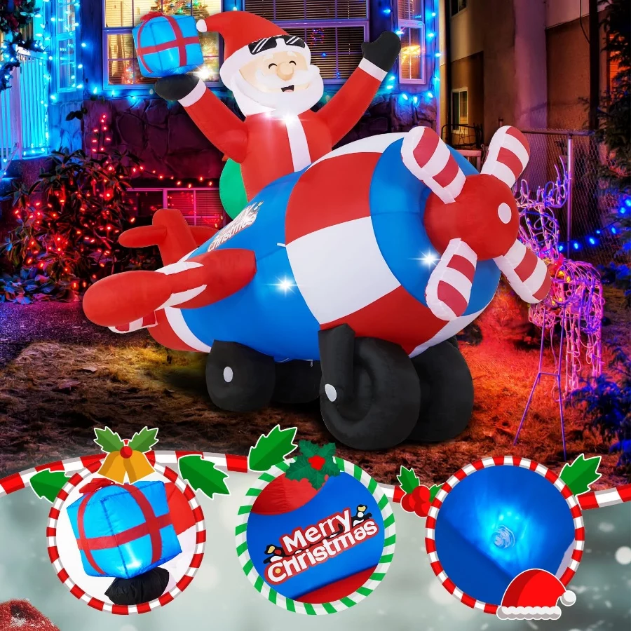 8.46FT Airplane Christmas Inflatable Outdoor Decoration-Lighted Santa Claus on Animated Helicopter w - 05 8.46FT Airplane Christmas Inflatable Outdoor Decoration Lighted Santa Claus on Animated Helicopter w 05