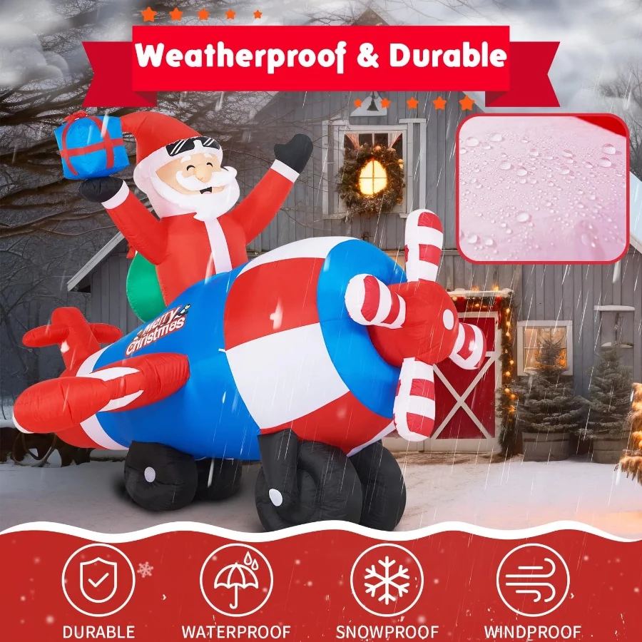 8.46FT Airplane Christmas Inflatable Outdoor Decoration-Lighted Santa Claus on Animated Helicopter w - 06 8.46FT Airplane Christmas Inflatable Outdoor Decoration Lighted Santa Claus on Animated Helicopter w 06