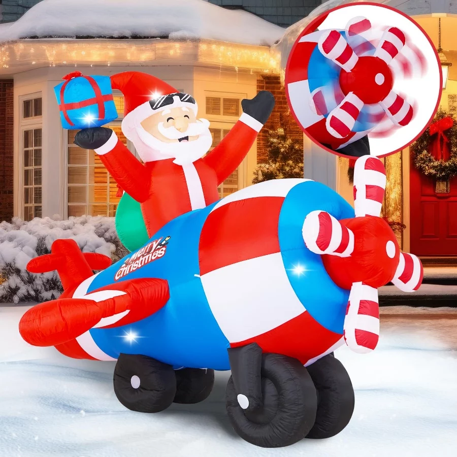 8.46FT Airplane Christmas Inflatable Outdoor Decoration-Lighted Santa Claus on Animated Helicopter w - 08 8.46FT Airplane Christmas Inflatable Outdoor Decoration Lighted Santa Claus on Animated Helicopter w 08