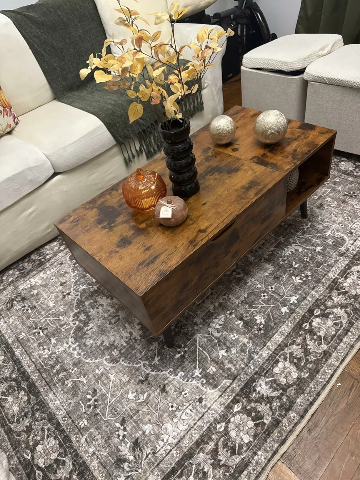 Click to view full screen Sweetcrispy Lift Top Coffee Table For Living Room With Hidden Storage Compartment And Shelf Small Wooden Center Table photo review