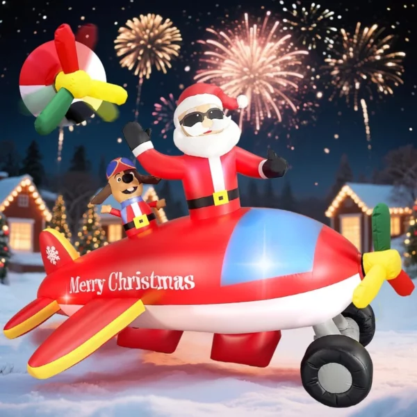 8FT Christmas Inflatable Helicopter Santa – Animated LED Lighted Blow Up Yard Decoration for Outdoor, Lawn, Garden & Indoor Holiday USA