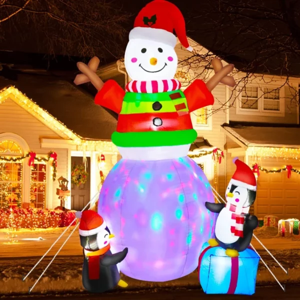 8FT Christmas Inflatable Ugly Sweater Snowman – Rotating LED Blow Up Outdoor Yard Decoration for Lawn, Garden & Indoor Holiday Display