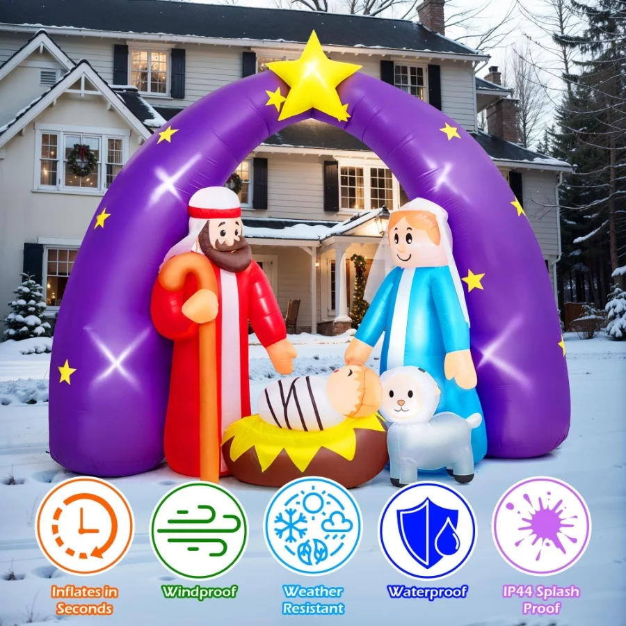 8FT FUN LITTLE TOYS 2024 Nativity Scene Christmas Inflatable with LED Lights for Outdoor Yard Decora - 04 8FT FUN LITTLE TOYS 2024 Nativity Scene Christmas Inflatable with LED Lights for Outdoor Yard Decora 04