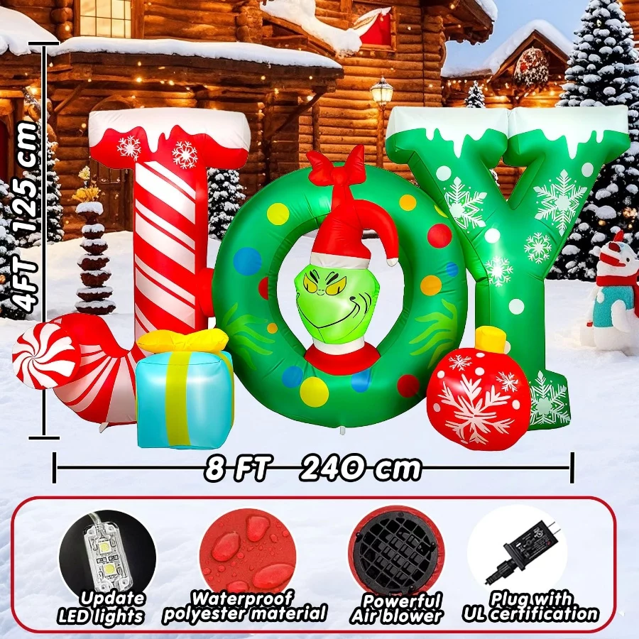 8FT Joy Christmas Inflatable Outdoor Decoration with Green Monster and Gift Boxes, Blow Up Yard Deco - 03 8FT Joy Christmas Inflatable Outdoor Decoration with Green Monster and Gift Boxes Blow Up Yard Deco 03