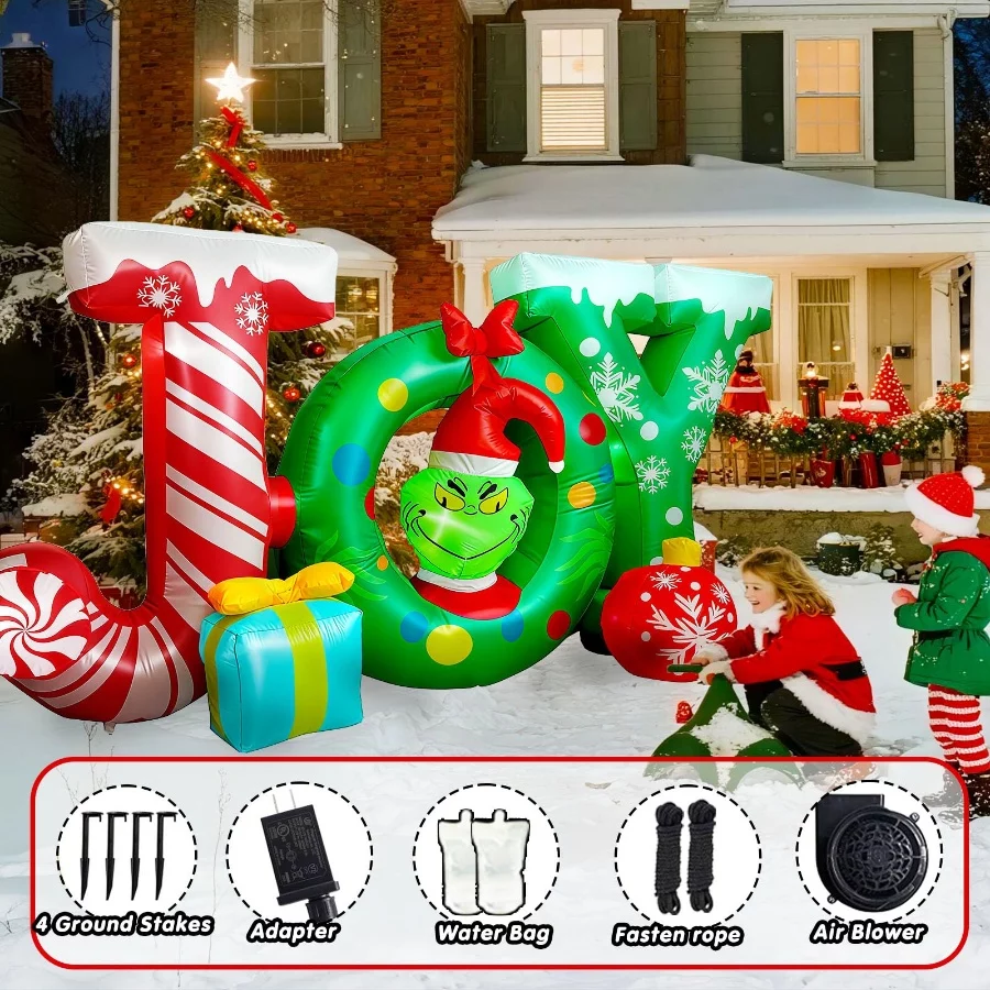 8FT Joy Christmas Inflatable Outdoor Decoration with Green Monster and Gift Boxes, Blow Up Yard Deco - 04 8FT Joy Christmas Inflatable Outdoor Decoration with Green Monster and Gift Boxes Blow Up Yard Deco 04