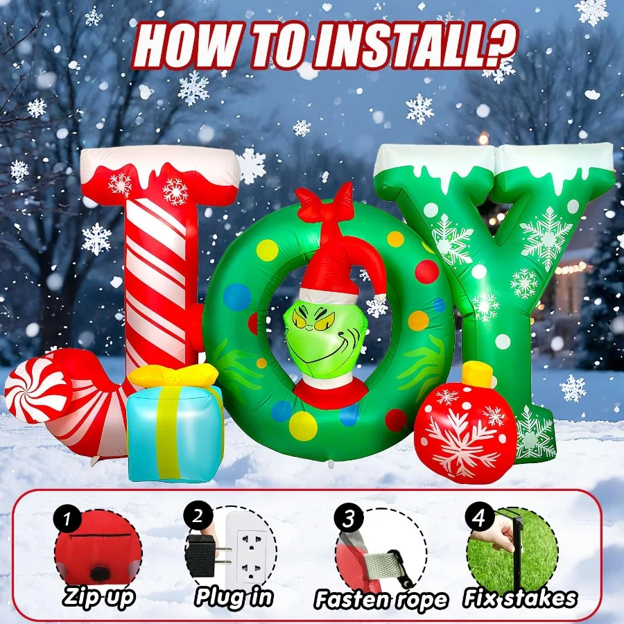 8FT Joy Christmas Inflatable Outdoor Decoration with Green Monster and Gift Boxes, Blow Up Yard Deco - 05 8FT Joy Christmas Inflatable Outdoor Decoration with Green Monster and Gift Boxes Blow Up Yard Deco 05