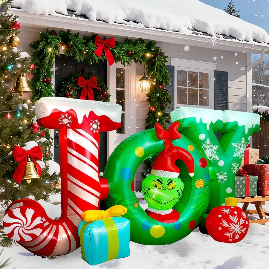 8FT Joy Christmas Inflatable Outdoor Decoration with Green Monster and Gift Boxes, Blow Up Yard Deco - 07 8FT Joy Christmas Inflatable Outdoor Decoration with Green Monster and Gift Boxes Blow Up Yard Deco 07