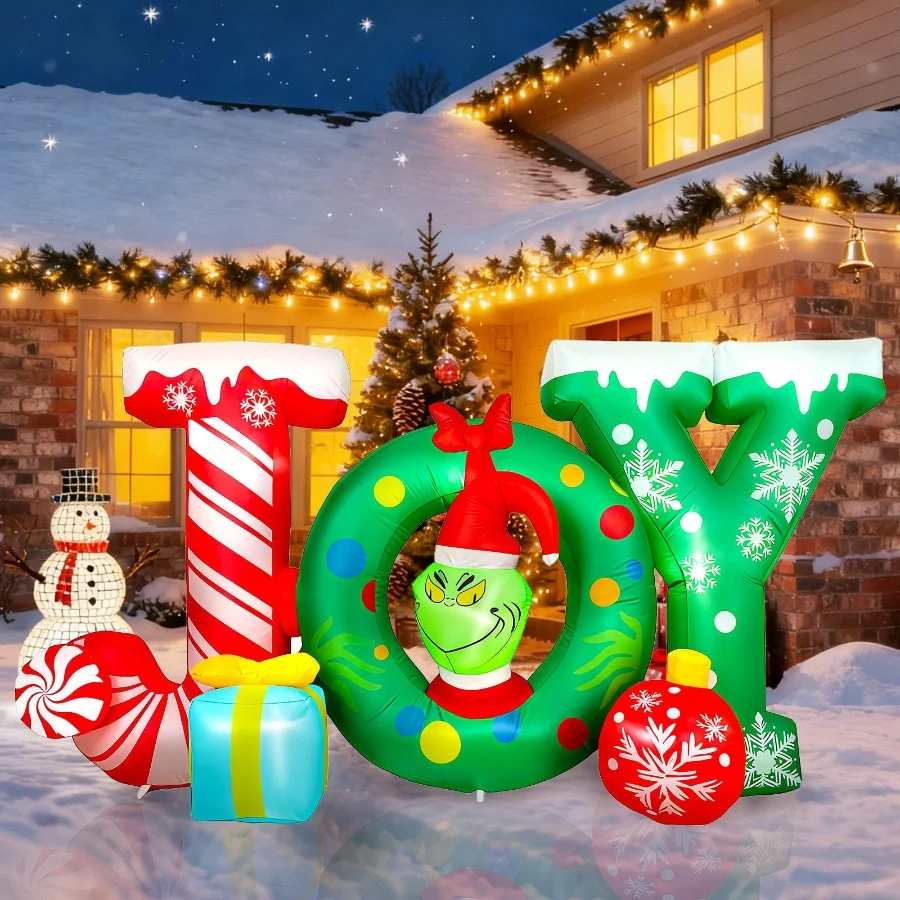 8FT Joy Christmas Inflatable Outdoor Decoration with Green Monster and Gift Boxes, Blow Up Yard Deco - 08 8FT Joy Christmas Inflatable Outdoor Decoration with Green Monster and Gift Boxes Blow Up Yard Deco 08