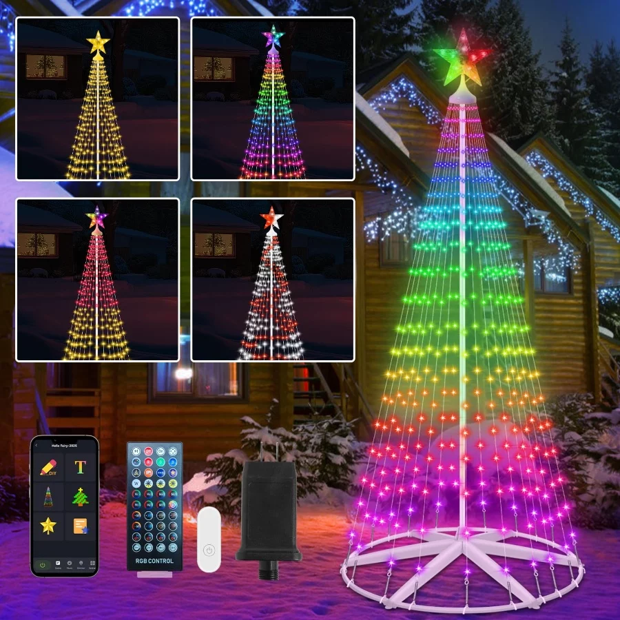 8FT Outdoor Christmas Tree, 388 LEDs RGB Color Changing Smart App Remote Control LED Christmas Cone - 01 8FT Outdoor Christmas Tree 388 LEDs RGB Color Changing Smart App Remote Control LED Christmas Cone 01