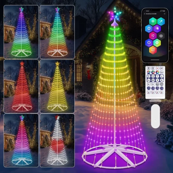 8FT Smart LED Christmas Cone Tree Lights, Outdoor Lighted Xmas Tree with APP, Remote & Music Sync, RGB Color Changing