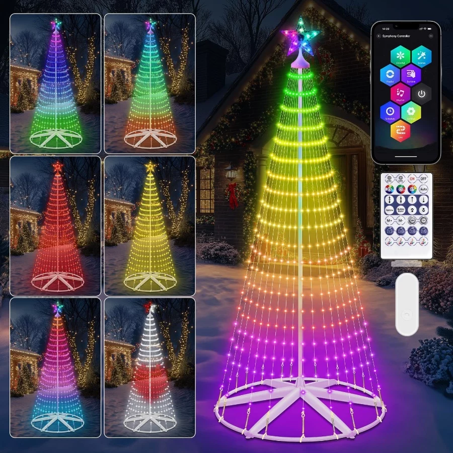 8FT Smart LED Christmas Cone Tree Lights, Lighted Outdoor Christmas Tree with Timer Remote & APP Con - 07 8FT Smart LED Christmas Cone Tree Lights Lighted Outdoor Christmas Tree with Timer Remote APP Con 07