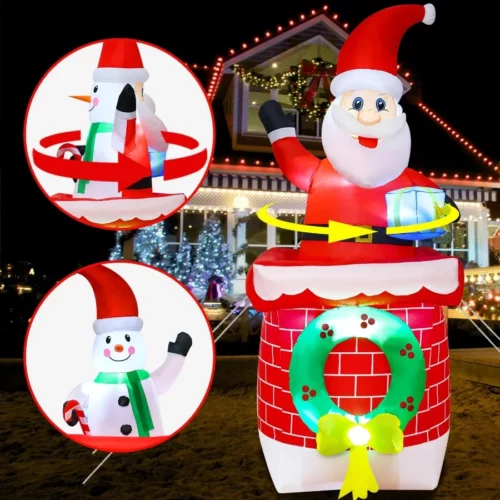 8ft Double Sided Rotating Inflatable Snowman and Santa Claus Yard Decorations Christmas Blow Up Dec 01