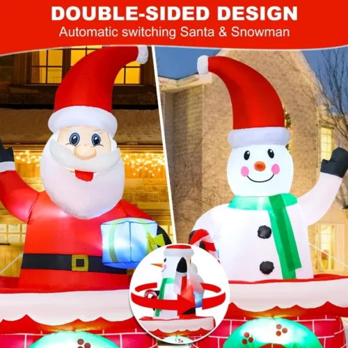 8ft Double Sided Rotating Inflatable Snowman and Santa Claus Yard Decorations Christmas Blow Up Dec 02