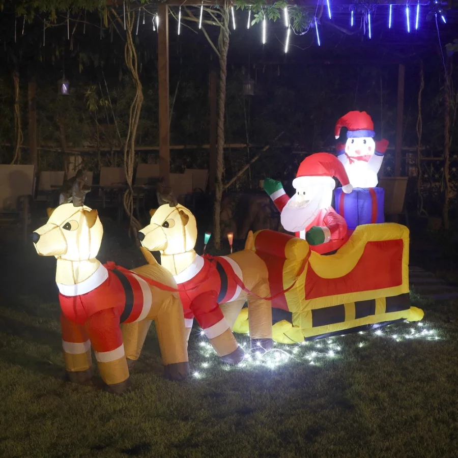 8ft Long Christmas Inflatable Santa Claus & Snowman on Sleigh with Reindeers, Xmas Blow up Yard Deco - 02 8ft Long Christmas Inflatable Santa Claus Snowman on Sleigh with Reindeers Xmas Blow up Yard Deco 02