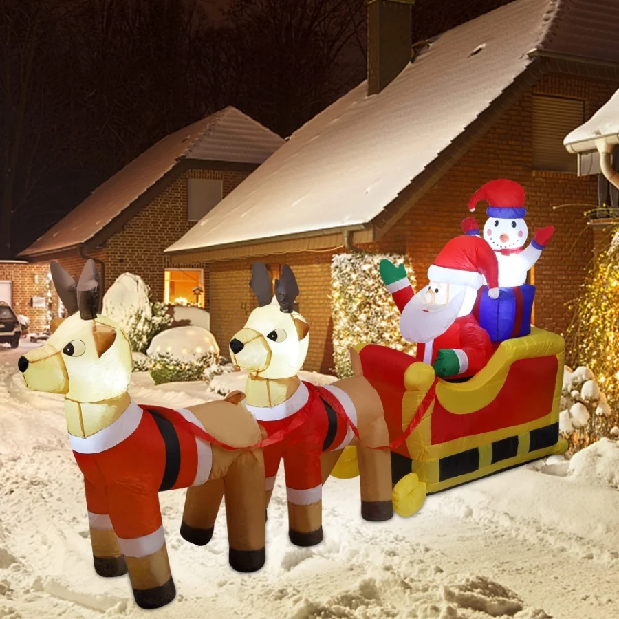 8ft Long Christmas Inflatable Santa Claus & Snowman on Sleigh with Reindeers, Xmas Blow up Yard Deco - 05 8ft Long Christmas Inflatable Santa Claus Snowman on Sleigh with Reindeers Xmas Blow up Yard Deco 05