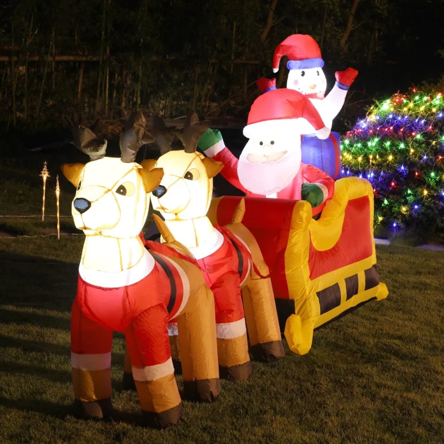 8ft Long Christmas Inflatable Santa Claus & Snowman on Sleigh with Reindeers, Xmas Blow up Yard Deco - 06 8ft Long Christmas Inflatable Santa Claus Snowman on Sleigh with Reindeers Xmas Blow up Yard Deco 06