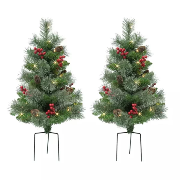 Puleo International 30 Pre-Lit Artificial Pine Branch Urn Filler Decor 2-pc. Set – Battery-Operated, LED Lights, Timer Function