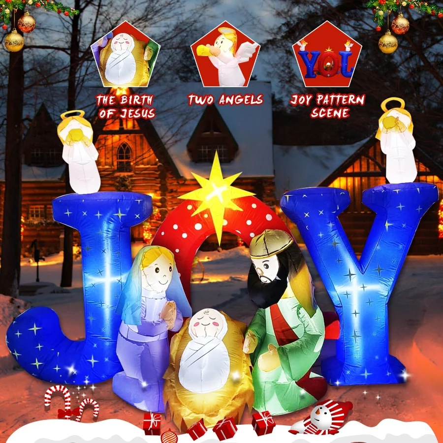 9.1FT Christmas Inflatables Joy Nativity Scene with Angels,Gaint Outdoor Inflatable Jesus Religious - 04 9.1FT Christmas Inflatables Joy Nativity Scene with AngelsGaint Outdoor Inflatable Jesus Religious 04
