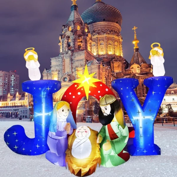 9.1FT Christmas Inflatables Nativity Scene with Angels & Jesus, Large LED Blow Up Yard Lawn Garden Holiday Decoration Waterproof