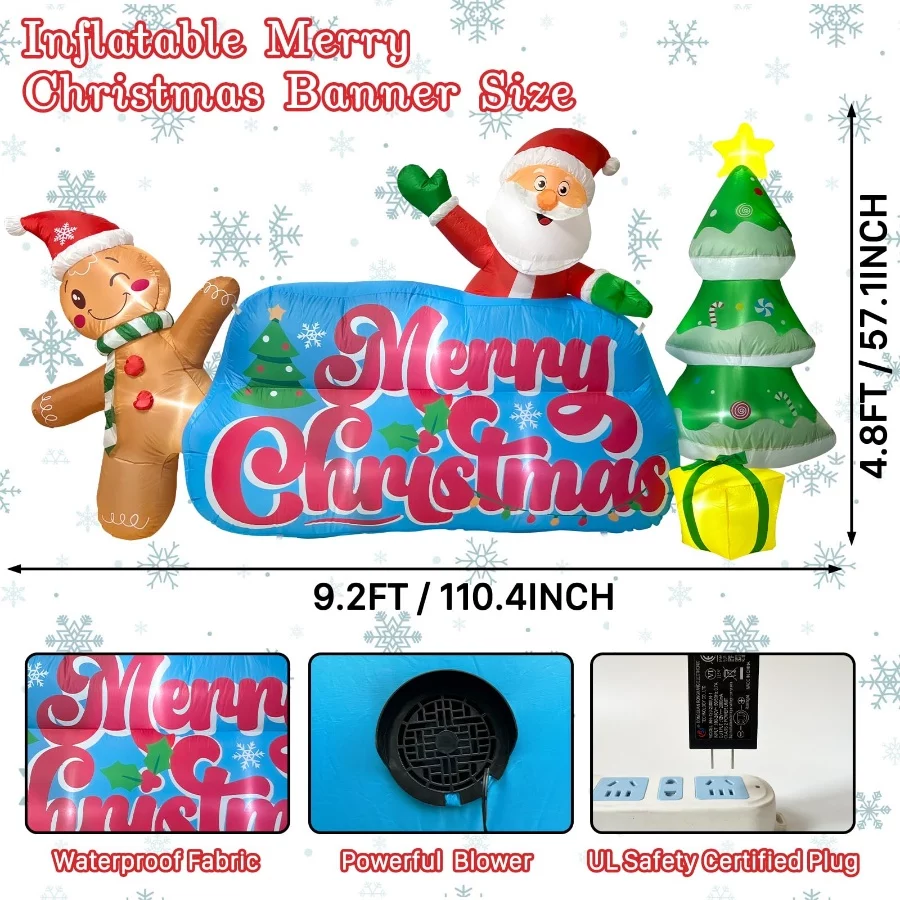 9.2 FT Inflatables Merry Christmas Banner with Santa, Gingerbread Man & Christmas Tree, Blow Ups Out - 02 9.2 FT Inflatables Merry Christmas Banner with Santa Gingerbread Man Christmas Tree Blow Ups Out 02