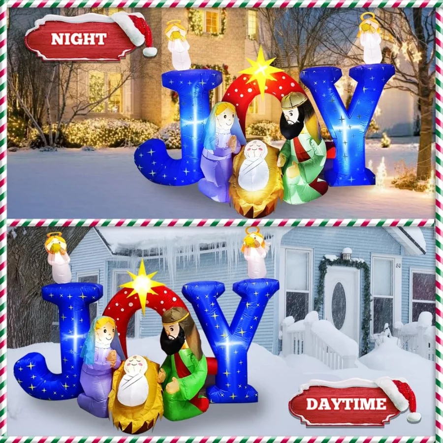 9.5FT Christmas Inflatables Nativity Scene with Angels Outdoor Decorations, Xmas Blow up Joy Easter - 03 9.5FT Christmas Inflatables Nativity Scene with Angels Outdoor Decorations Xmas Blow up Joy Easter 03