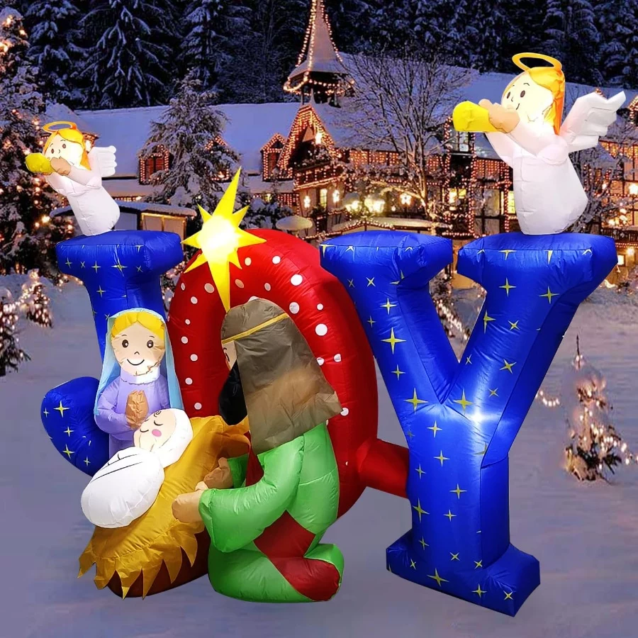 9.5FT Christmas Inflatables Nativity Scene with Angels Outdoor Decorations, Xmas Blow up Joy Easter - 04 9.5FT Christmas Inflatables Nativity Scene with Angels Outdoor Decorations Xmas Blow up Joy Easter 04