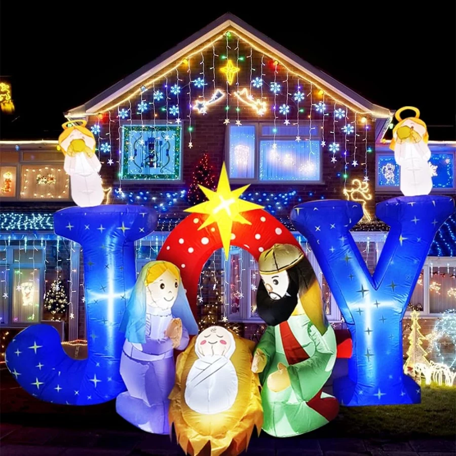 9.5FT Christmas Inflatables Nativity Scene with Angels Outdoor Decorations, Xmas Blow up Joy Easter - 06 9.5FT Christmas Inflatables Nativity Scene with Angels Outdoor Decorations Xmas Blow up Joy Easter 06