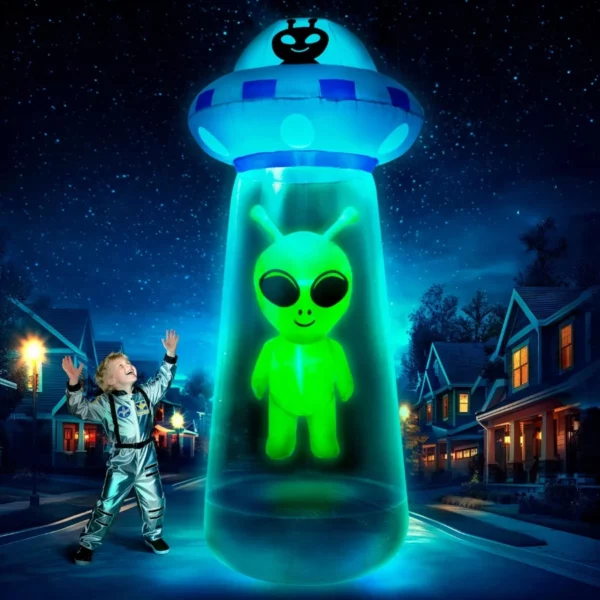 9.5FT Halloween Inflatable UFO Alien Outdoor Decoration with LED Lights, Huge Blow Up Yard Décor for Party Lawn Festival