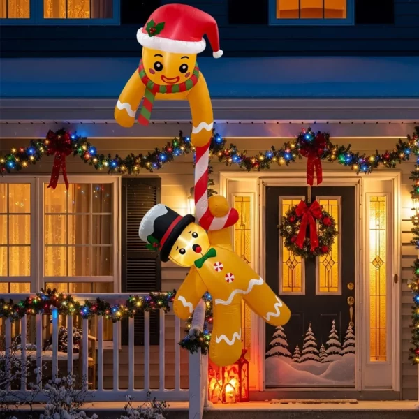 AerWo 7FT Hanging Christmas Inflatable Gingerbread Man – Funny LED Blow Up Outdoor Yard Decoration for Home Roof, Tree Eaves & Holiday Party