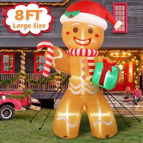8FT Gingerbread Man Christmas Inflatable – LED Lighted Blow Up Yard Decoration for Outdoor Lawn Garden, Built-in LEDs Xmas Holiday Decor by AerWo