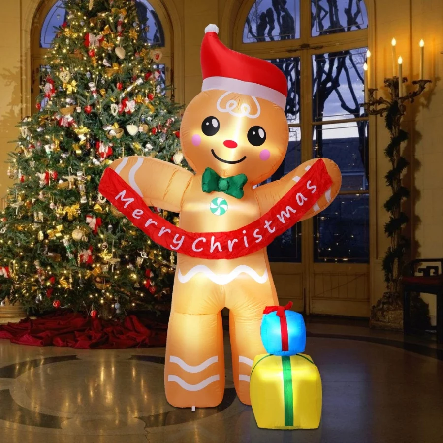 Aesto 8.4 FT Christmas Inflatables Gingerbread Man with Gift Boxes, LED Inflatable Decoration for Ou - 02 Aesto 8.4 FT Christmas Inflatables Gingerbread Man with Gift Boxes LED Inflatable Decoration for Ou 02