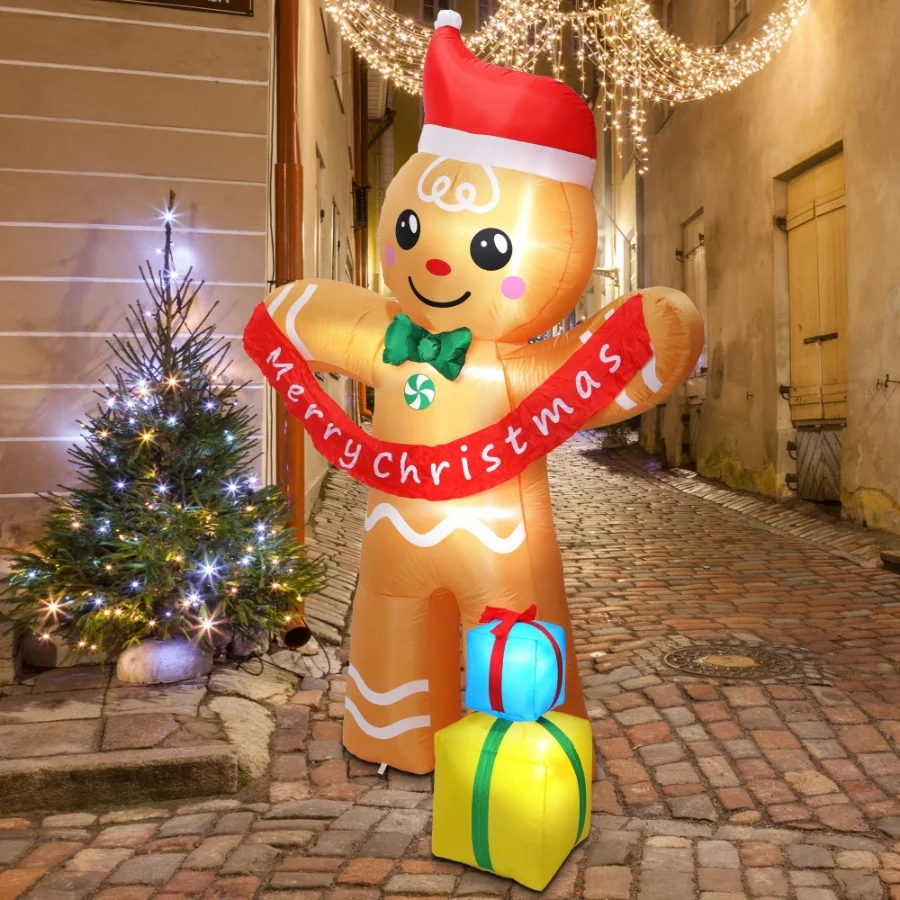 Aesto 8.4 FT Christmas Inflatables Gingerbread Man with Gift Boxes, LED Inflatable Decoration for Ou - 03 Aesto 8.4 FT Christmas Inflatables Gingerbread Man with Gift Boxes LED Inflatable Decoration for Ou 03