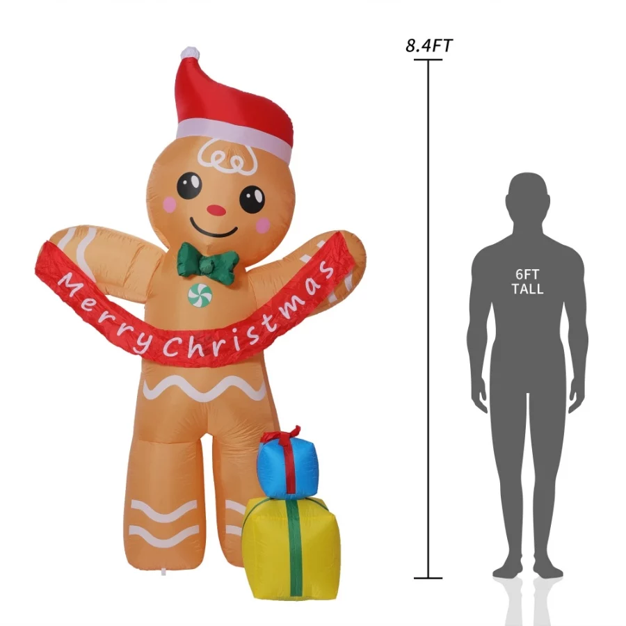 Aesto 8.4 FT Christmas Inflatables Gingerbread Man with Gift Boxes, LED Inflatable Decoration for Ou - 04 Aesto 8.4 FT Christmas Inflatables Gingerbread Man with Gift Boxes LED Inflatable Decoration for Ou 04