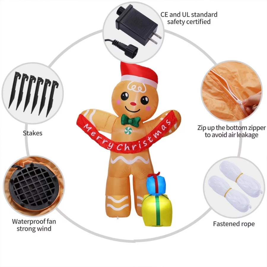 Aesto 8.4 FT Christmas Inflatables Gingerbread Man with Gift Boxes, LED Inflatable Decoration for Ou - 05 Aesto 8.4 FT Christmas Inflatables Gingerbread Man with Gift Boxes LED Inflatable Decoration for Ou 05