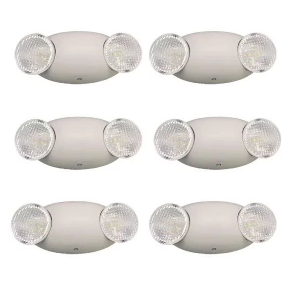 LED Emergency Light 6-Pack UL Certified Adjustable Dual Head Bug Eye Fixture with Battery Backup for Home & Office Nickel Finish