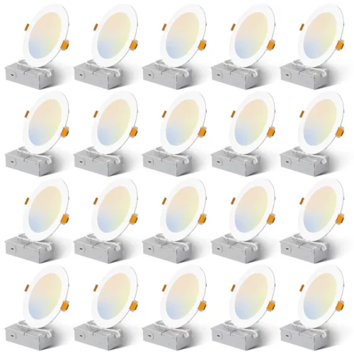 Amico 20 Pack 6 Inch 5CCT Ultra Thin LED Recessed Ceiling Light with Junction Box 2700K3000K4000K50 07