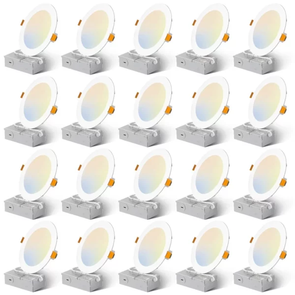 Amico 20 Pack 6 Inch LED Recessed Downlight Ultra-Thin 5CCT Dimmable 1050LM Ceiling Light With Junction Box 12W Eqv