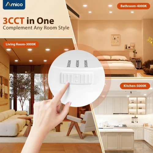 Amico 56 inch 3CCT LED Recessed Lighting 12 Pack Dimmable Damp Rated 12.5W100W 950LM Can Lights 02