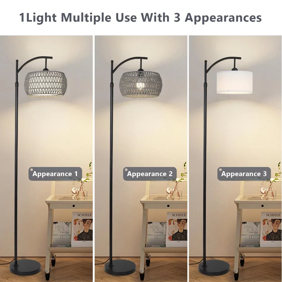 Arc Floor Lamp for Bedroom, Boho Standing Lamp with Remote & LED Smart Bulb, Rattan Floor Lamps for - 08 Arc Floor Lamp for Bedroom Boho Standing Lamp with Remote LED Smart Bulb Rattan Floor Lamps for 08