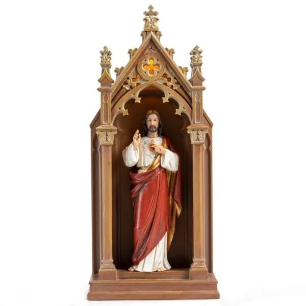 Sacred Heart of Jesus Statue, 14.9" H, LED Light Tabletop Shrine, Beautiful Religious Gift For Father's Day, Handmade by Buildclassic
