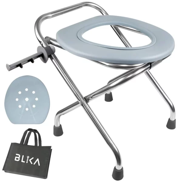 BLIKA Portable Camping Toilet – 250LBS Stainless Steel Foldable Travel Toilet for Adults, 16-Inch Height for RV, Truck, and Outdoor Use