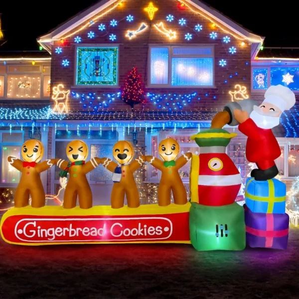 BLOWOUT FUN 7FT Inflatable Gingerbread Cookies Machine – LED Lighted Blow Up Christmas Decoration for Indoor & Outdoor Holiday Display