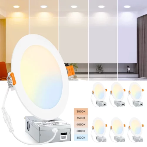 BesLowe 6 Packs 6 Inch 5CCT LED Recessed Ceiling Lights Ultra Thin with Junction Box 12W 150W Eqv 08
