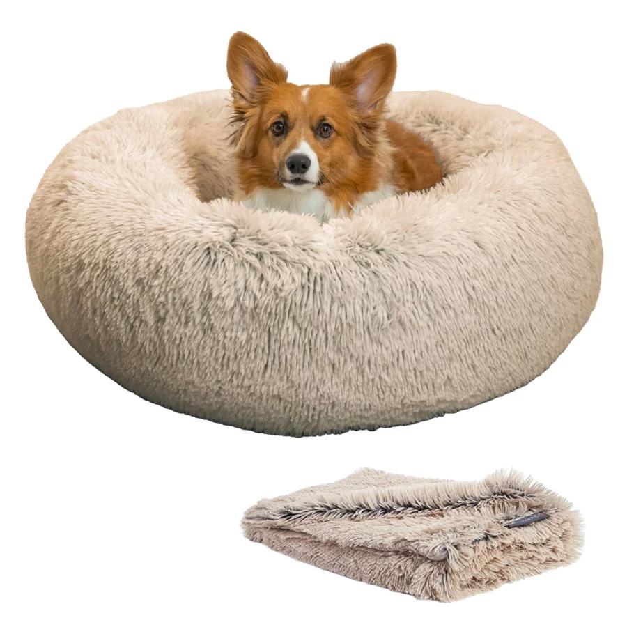 Best Friends by Sheri Calming Shag Donut Cuddler Pet Bed + Throw Blanket Set – Cozy Cat & Dog Bed, Soft Plush, Taupe (4) Best Friends by Sheri Calming Shag Donut Cuddler Pet Bed Throw Blanket Set – Cozy Cat Dog Bed Soft Plush Taupe 4