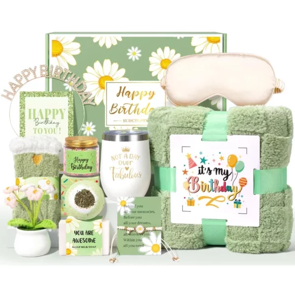 Birthday Gift Basket for Women, 12pcs Unique Happy Birthday Box with Blanket, Relaxing Self Care Gifts for Mom, Friend, Sister, Coworker, Her Christmas