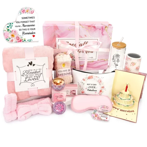 Birthday & Valentine Gift Basket for Women, 13pc Spa Self Care Package, Get Well Soon Relaxing Box for Mom, Teen Girls, Sister, Her, Mother's Day Christmas