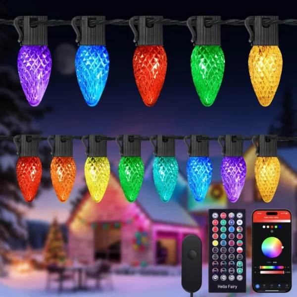 Brightever Smart C9 Christmas Lights Outdoor 99FT 150 LED RGB String Lights with APP, Music Sync, 105 Modes, Waterproof Xmas Decor