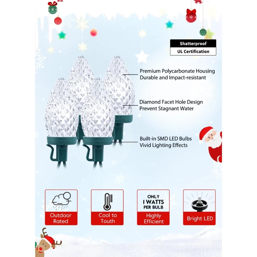 C9 Christmas Lights Outdoor, 114 Feet 150 LED C9 String Lights with Timer & 8 Light Modes, Waterproo - 02 C9 Christmas Lights Outdoor 114 Feet 150 LED C9 String Lights with Timer 8 Light Modes Waterproo 02