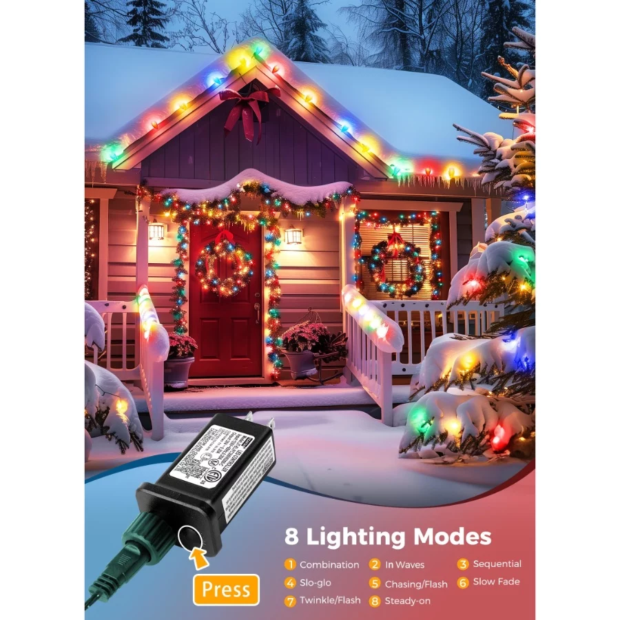 C9 Christmas Lights Outdoor, 114 Feet 150 LED C9 String Lights with Timer & 8 Light Modes, Waterproo - 06 C9 Christmas Lights Outdoor 114 Feet 150 LED C9 String Lights with Timer 8 Light Modes Waterproo 06